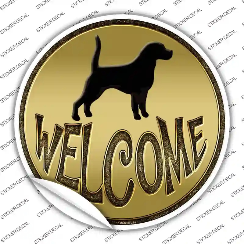 C-635s-S Welcome with Dogs Novelty Circle Sticker Decal - Small
