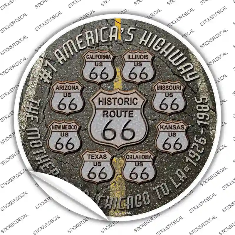 C-657s-XL Route 66 Black Top Novelty Circle Sticker Decal - Extra Large