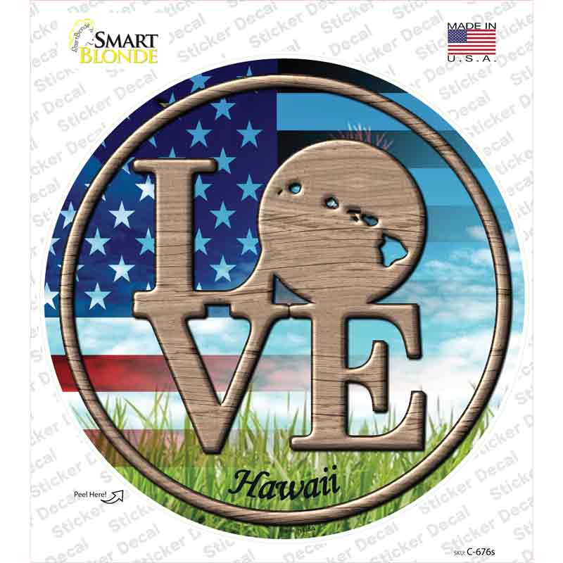 C-676s-M Love Hawaii Novelty Circle Sticker Decal - Medium