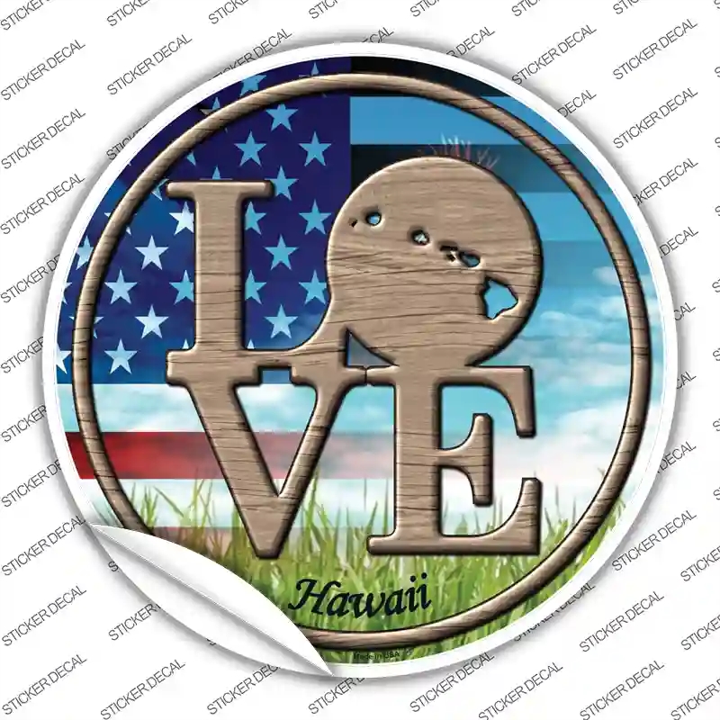 C-676s-S Love Hawaii Novelty Circle Sticker Decal - Small