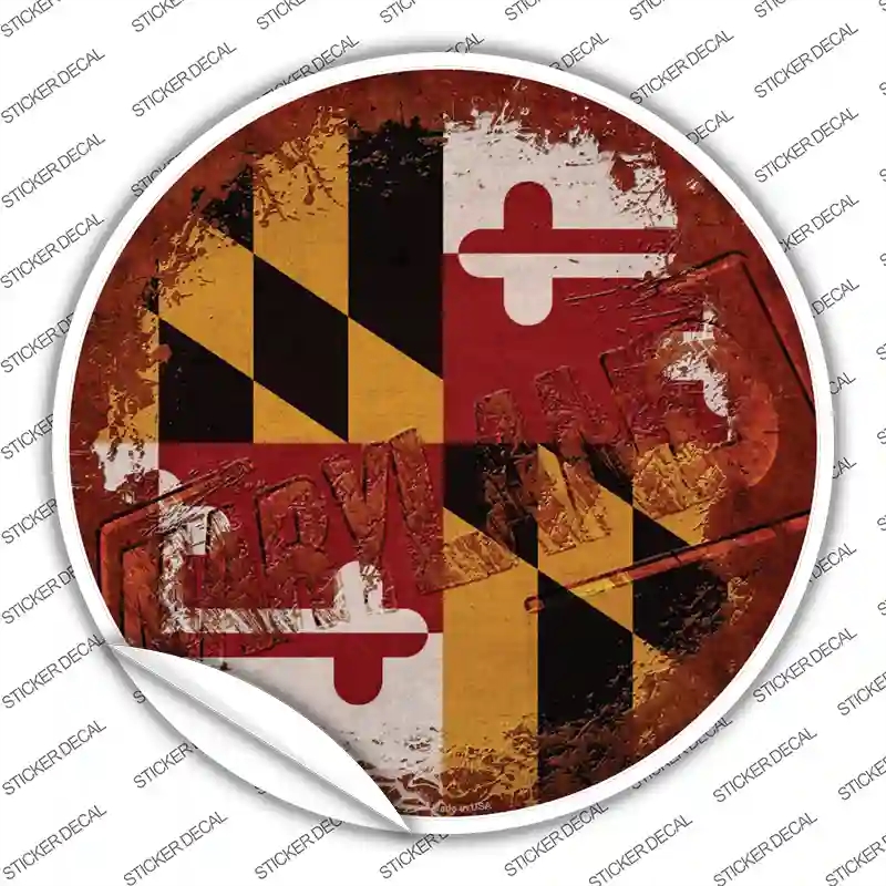 C-1185s-XL Maryland Rusty Stamped Novelty Circle Sticker Decal - Extra Large