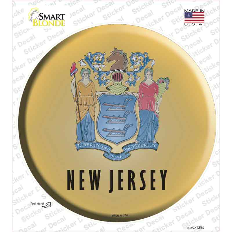 C-129s-M   Jersey State Flag Novelty Circle Sticker Decal - Medium