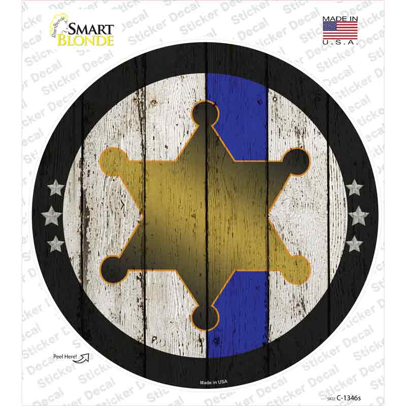 C-1346s-M Sheriff Star Blue Line Novelty Circle Sticker Decal - Medium