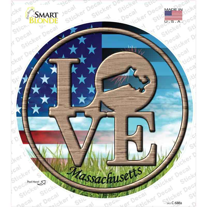 C-686s-M Love Massachusetts Novelty Circle Sticker Decal - Medium