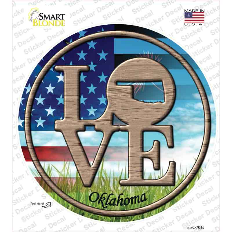 C-701s-M Love Oklahoma Novelty Circle Sticker Decal - Medium