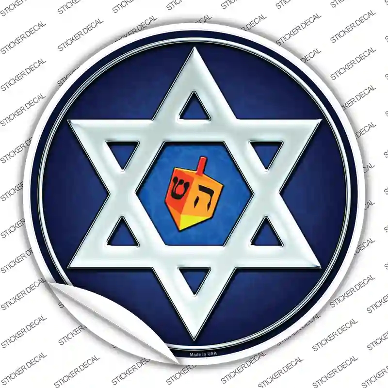 C-725s-L Hanukkah Star & Dreidel Novelty Circle Sticker Decal - Large