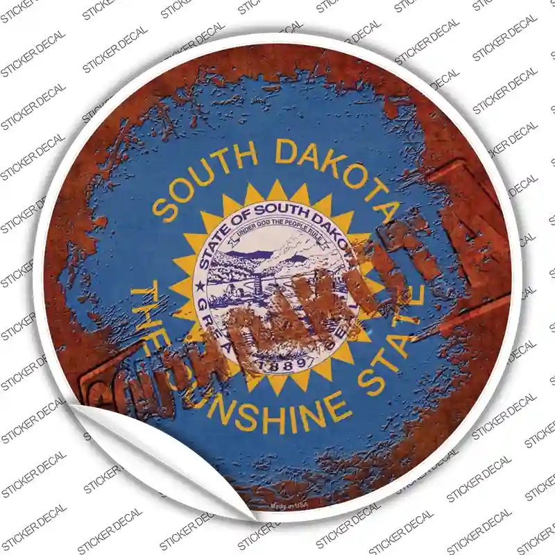 C-1206s-XL South Dakota Rusty Stamped Novelty Circle Sticker Decal - Extra Large