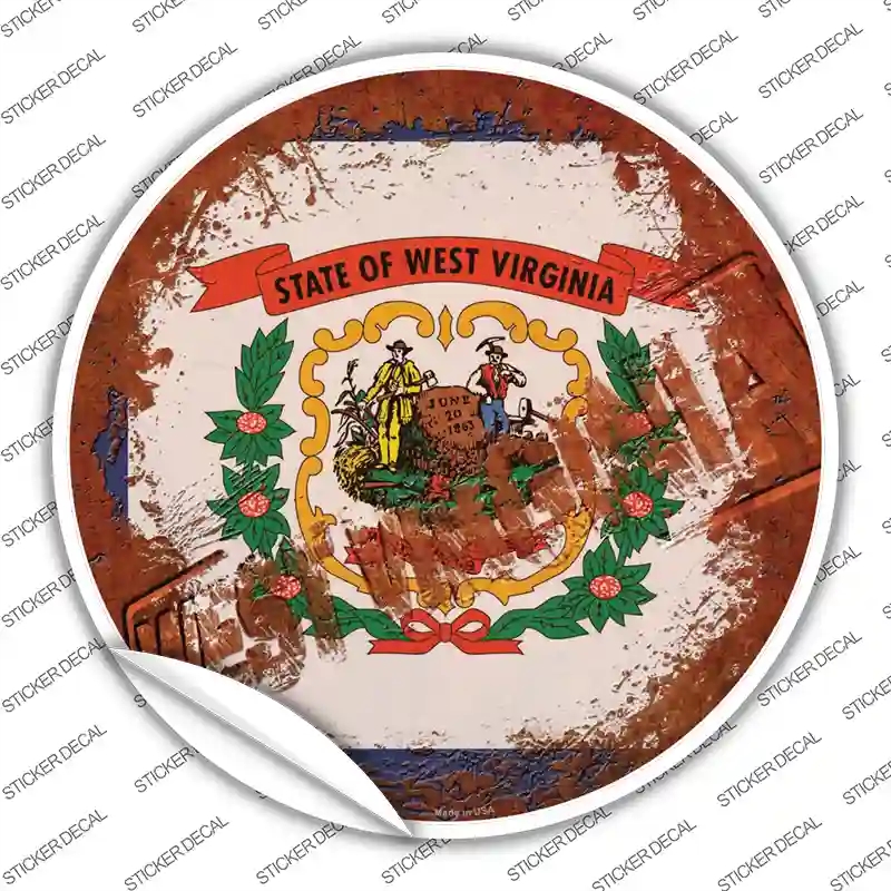 C-1213s-L West Virginia Rusty Stamped Novelty Circle Sticker Decal - Large