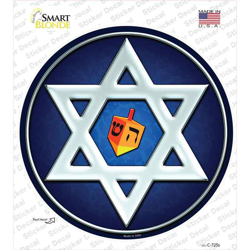 C-725s-M Hanukkah Star & Dreidel Novelty Circle Sticker Decal - Medium