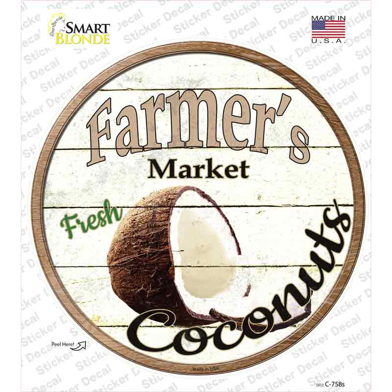 C-758s-M Farmers Market Coconut Novelty Circle Sticker Decal - Medium