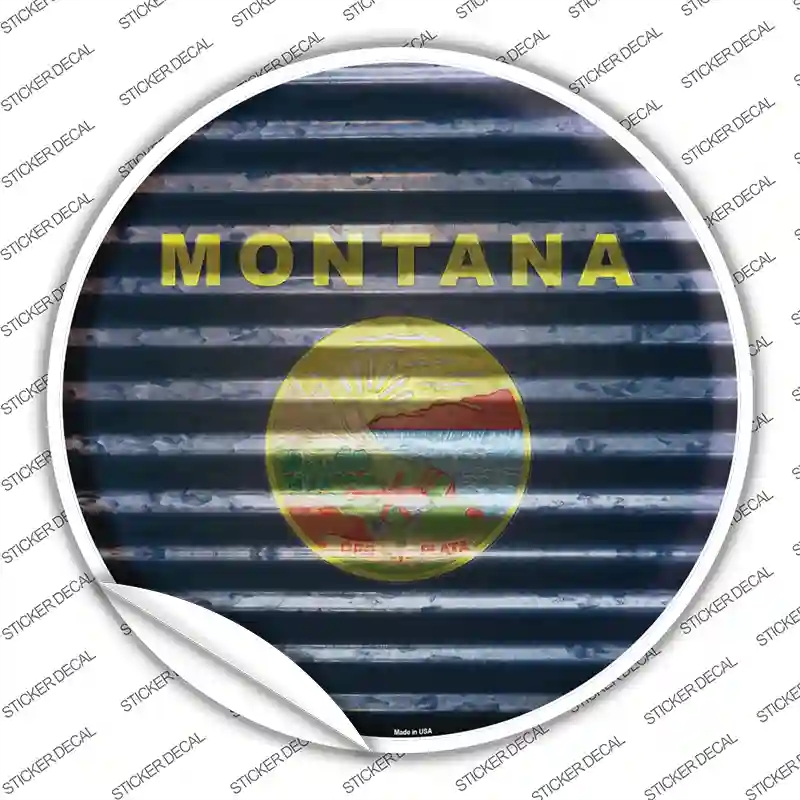 C-936s-L Montana Flag Corrugated Novelty Circle Sticker Decal - Large