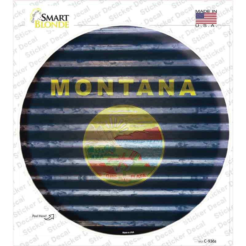 C-936s-M Montana Flag Corrugated Novelty Circle Sticker Decal - Medium