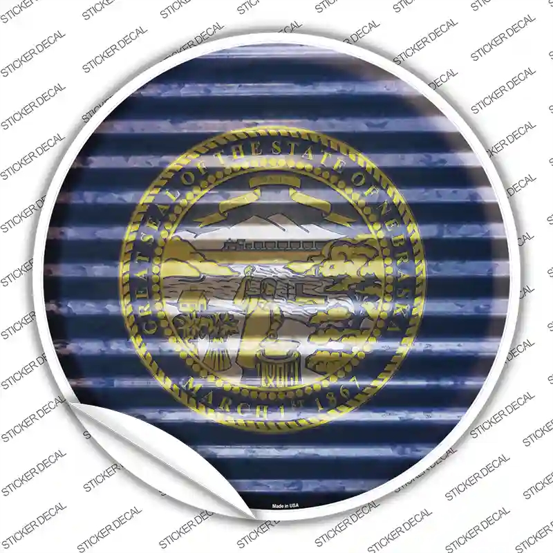 C-937s-S Nebraska Flag Corrugated Novelty Circle Sticker Decal - Small