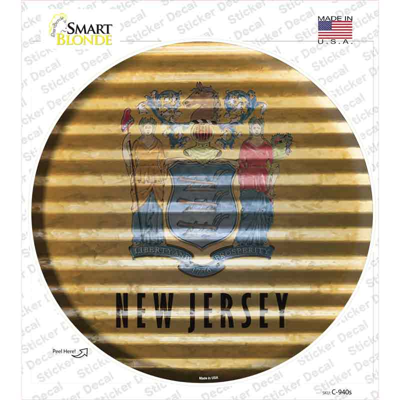 C-940s-M   Jersey Flag Corrugated Novelty Circle Sticker Decal - Medium