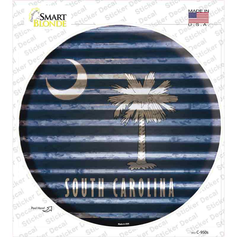 C-950s-M South Carolina Flag Corrugated Novelty Circle Sticker Decal - Medium