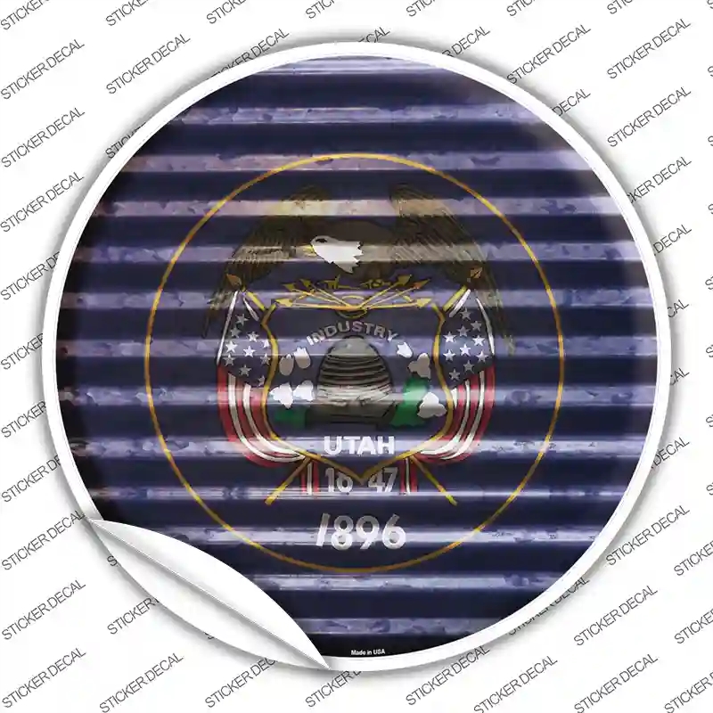 C-954s-L Utah Flag Corrugated Novelty Circle Sticker Decal - Large