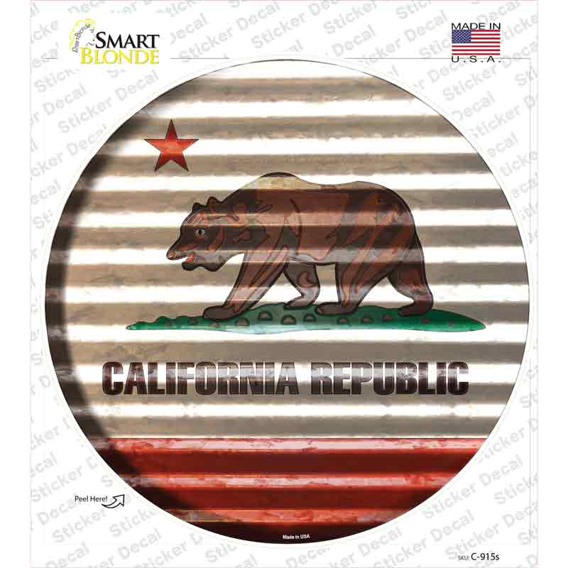 C-915s-M California Flag Corrugated Novelty Circle Sticker Decal - Medium