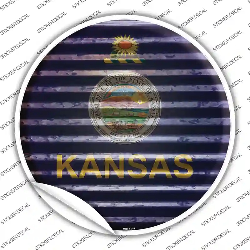 C-926s-XL Kansas Flag Corrugated Novelty Circle Sticker Decal - Extra Large