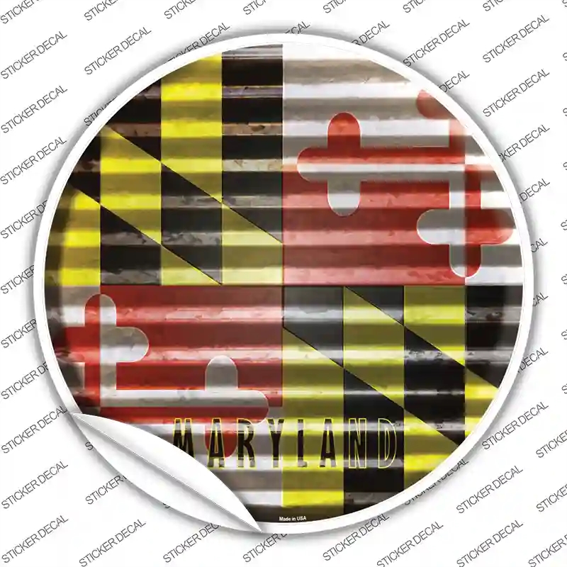 C-930s-L Maryland Flag Corrugated Novelty Circle Sticker Decal - Large