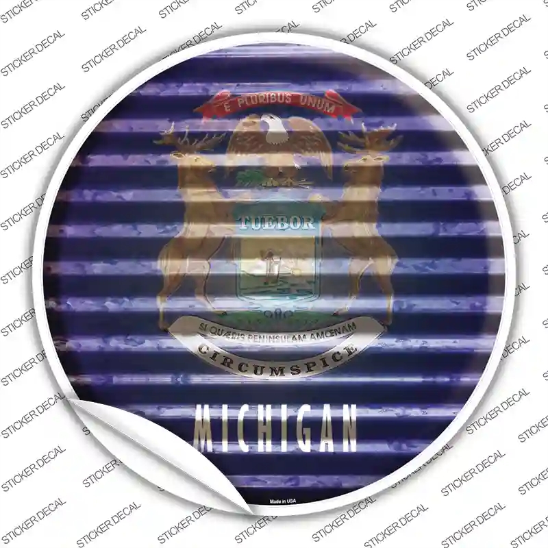 C-932s-L Michigan Flag Corrugated Novelty Circle Sticker Decal - Large