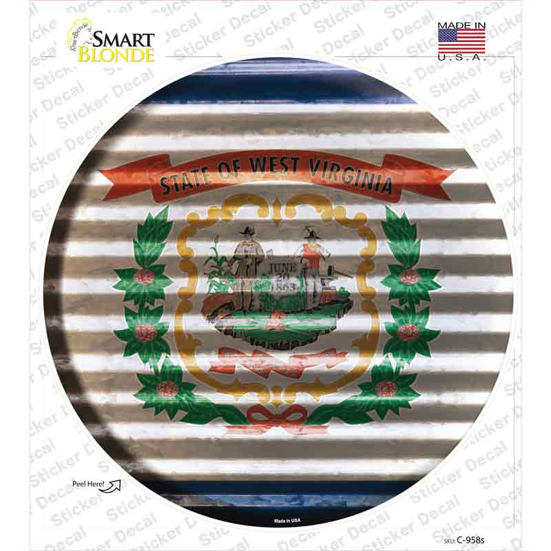 C-958s-M West Virginia Flag Corrugated Novelty Circle Sticker Decal - Medium