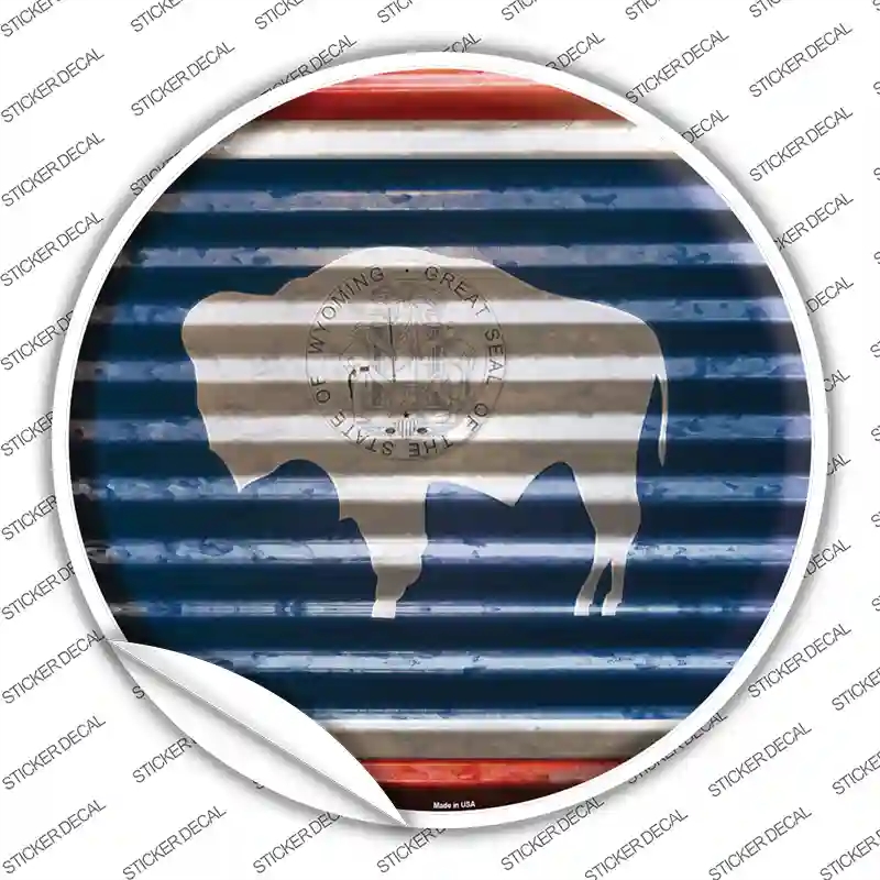 C-960s-XL Wyoming Flag Corrugated Novelty Circle Sticker Decal - Extra Large