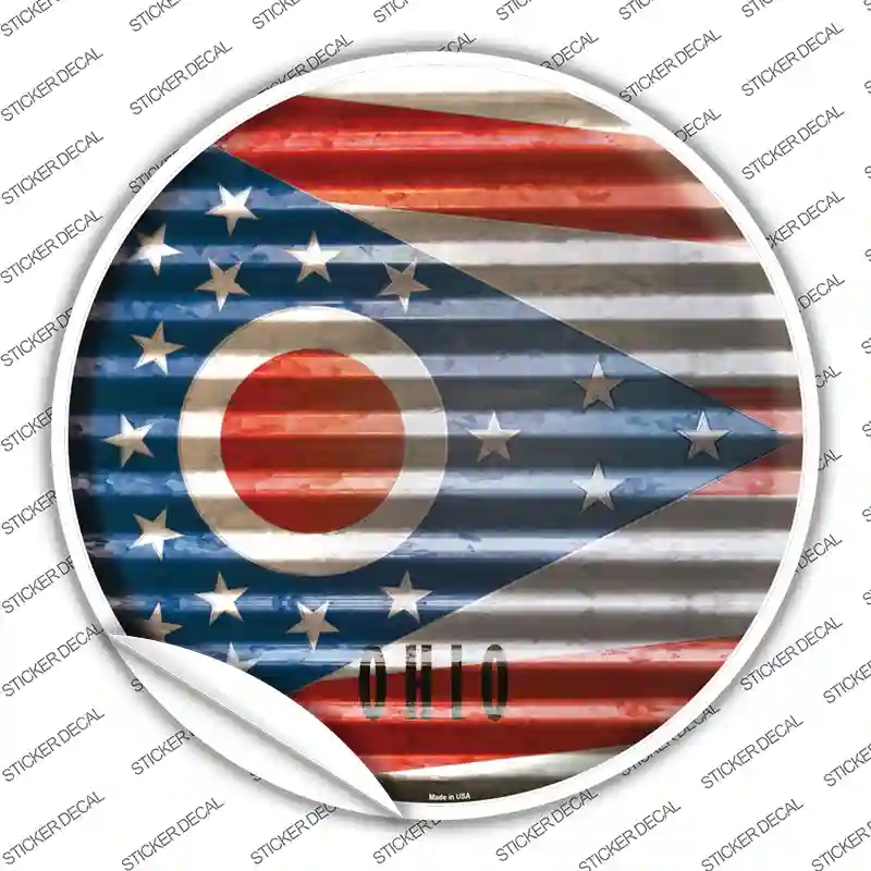 C-945s-S Ohio Flag Corrugated Novelty Circle Sticker Decal - Small