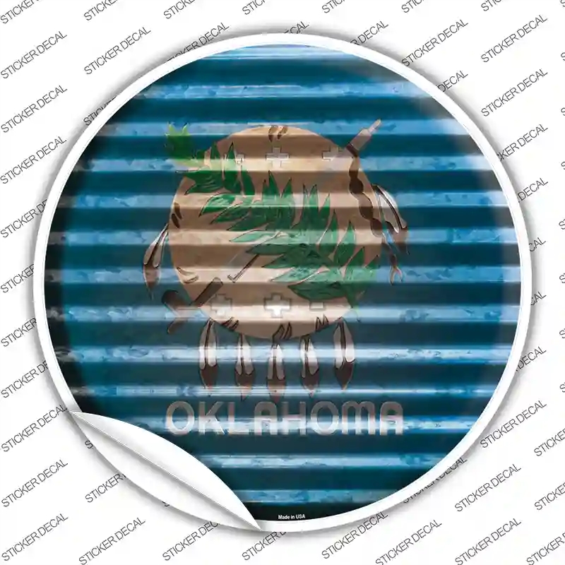 C-946s-S Oklahoma Flag Corrugated Novelty Circle Sticker Decal - Small