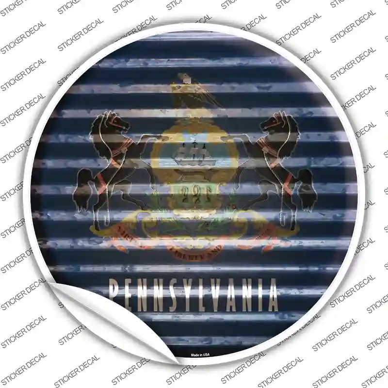 C-948s-S Pennsylvania Flag Corrugated Novelty Circle Sticker Decal - Small