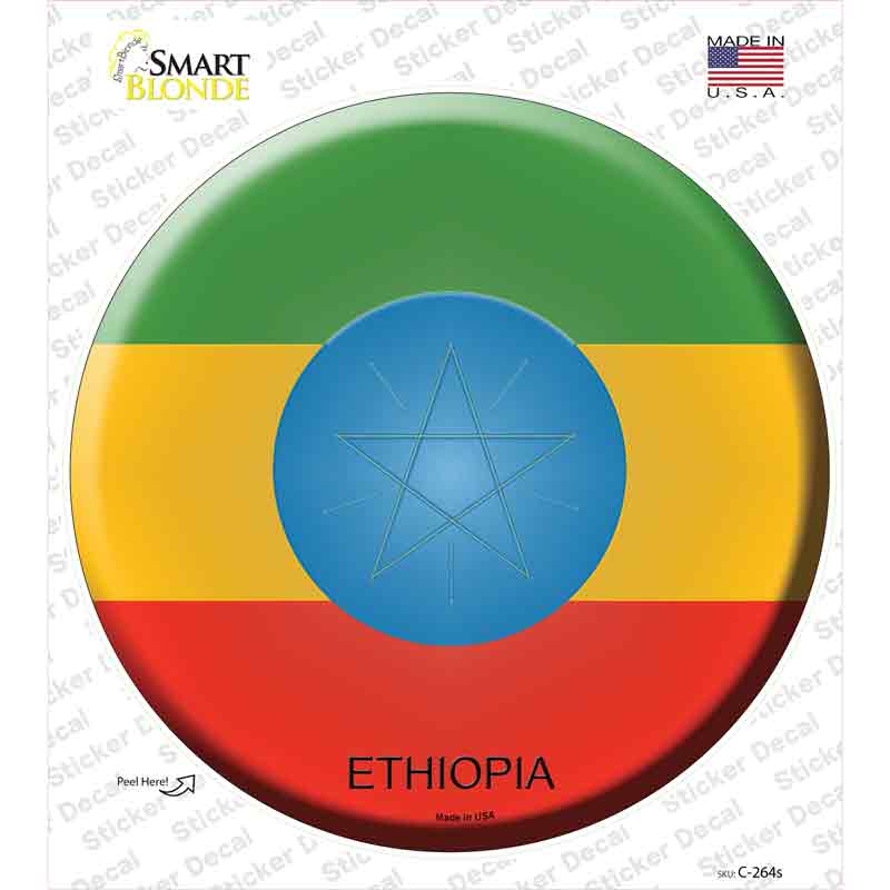 C-264s-M Ethiopia Country Novelty Circle Sticker Decal - Medium