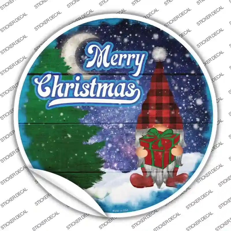 C-1565s-S Merry Christmas Gnome Novelty Circle Sticker Decal - Small