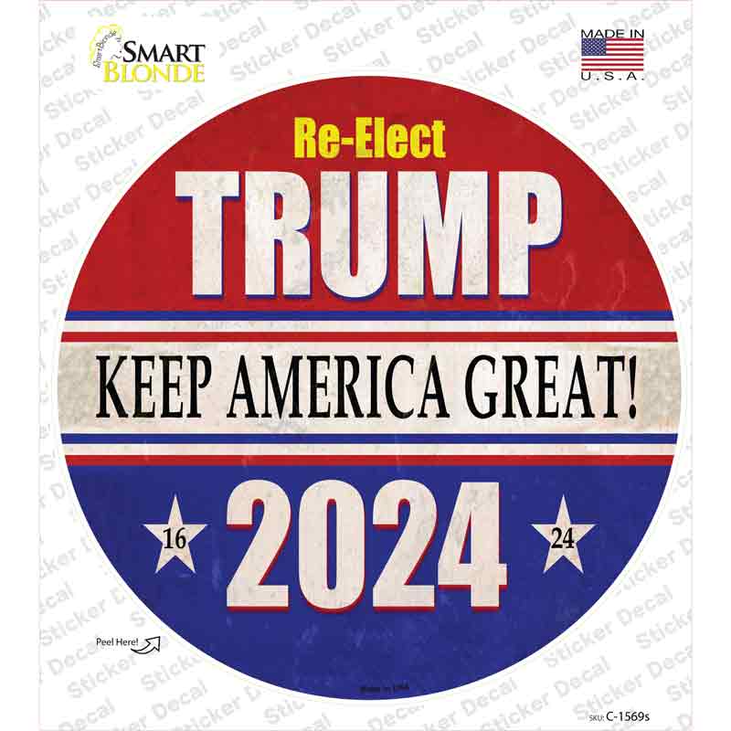 C-1569s-M ReElect Trump 2024 Novelty Circle Sticker Decal - Medium
