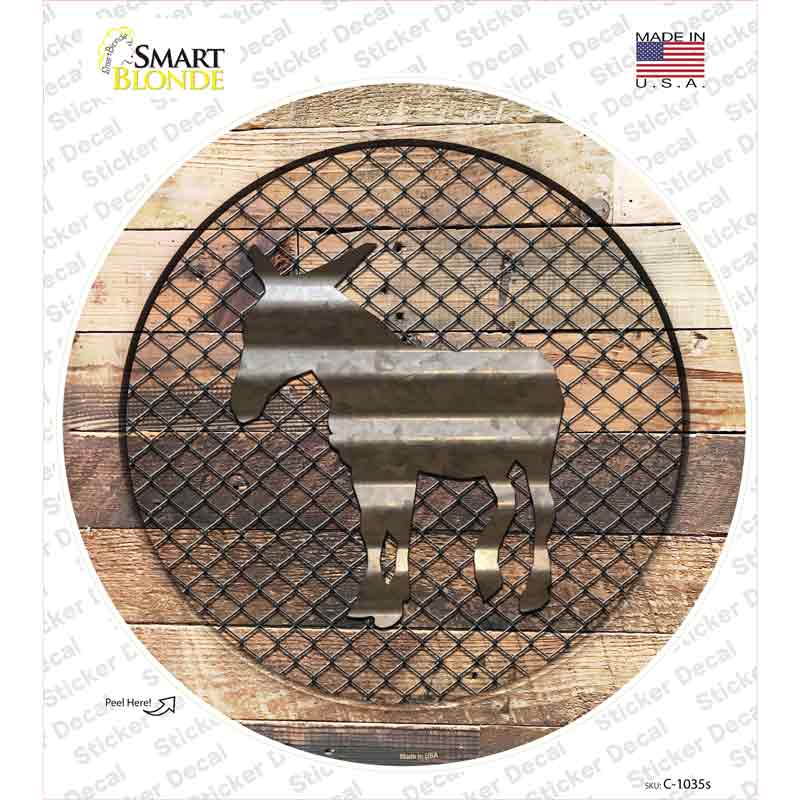 C-1035s-M Donkey on Wood Novelty Circle Sticker Decal - Medium