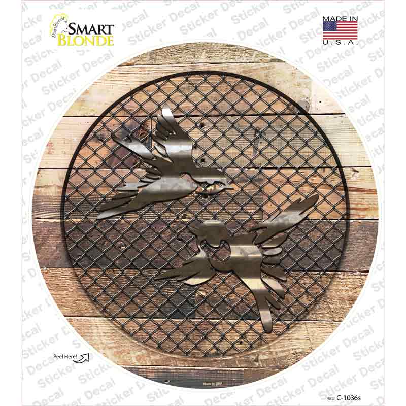 C-1036s-M Little Birds on Wood Novelty Circle Sticker Decal - Medium