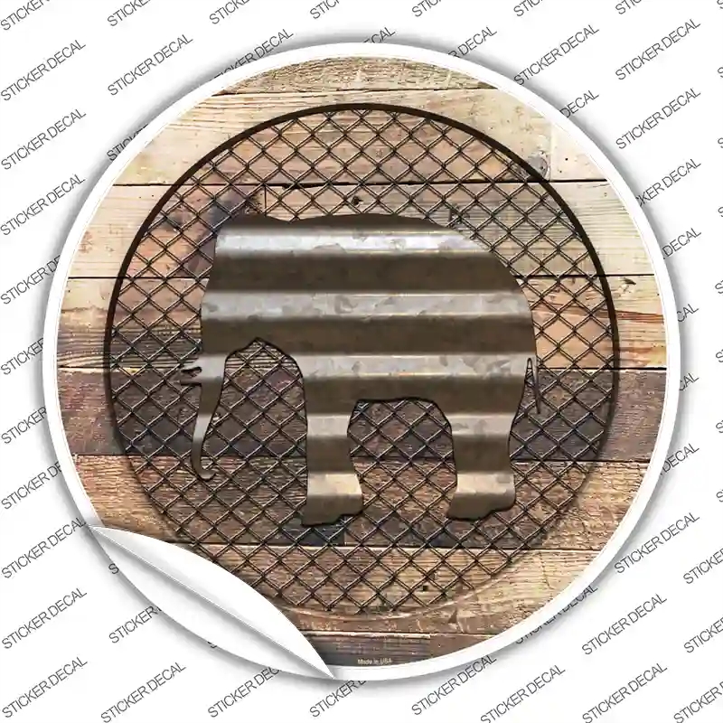 C-1037s-S Elephant on Wood Novelty Circle Sticker Decal - Small