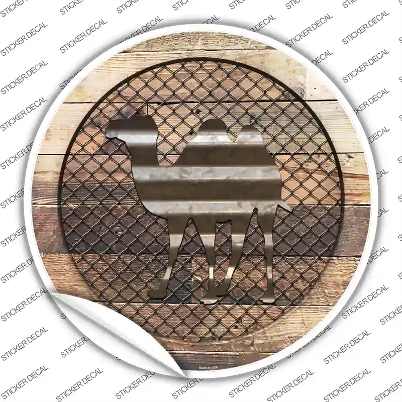 C-1053s-L Camel on Wood Novelty Circle Sticker Decal - Large