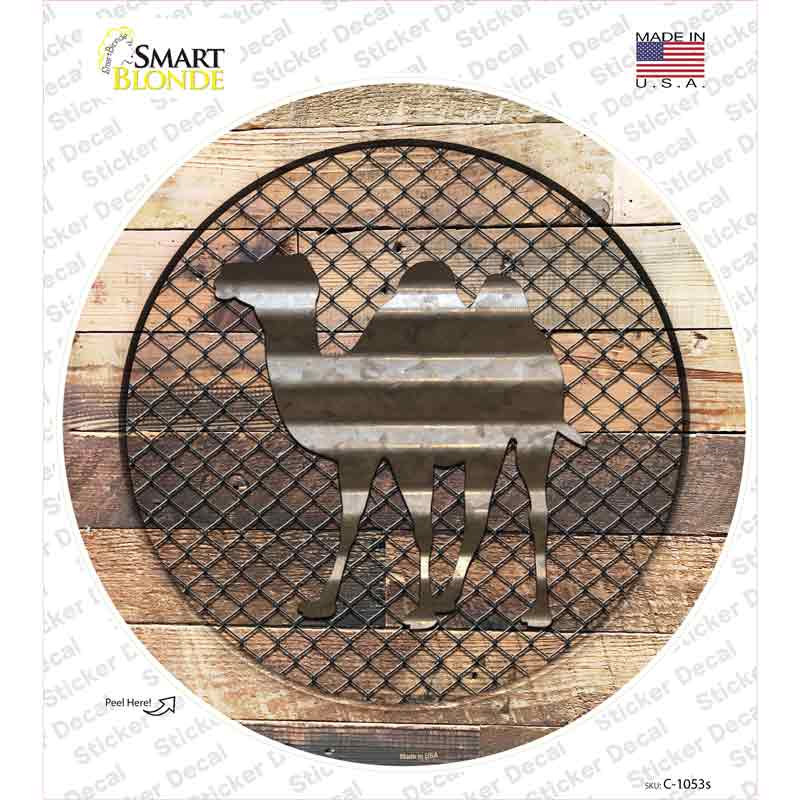 C-1053s-M Camel on Wood Novelty Circle Sticker Decal - Medium