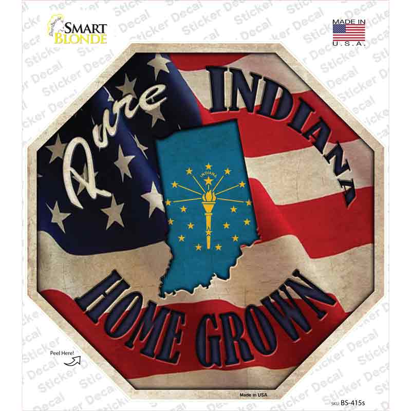 BS-415s-M Indiana Home Grown Novelty Octagon Sticker Decal - Medium