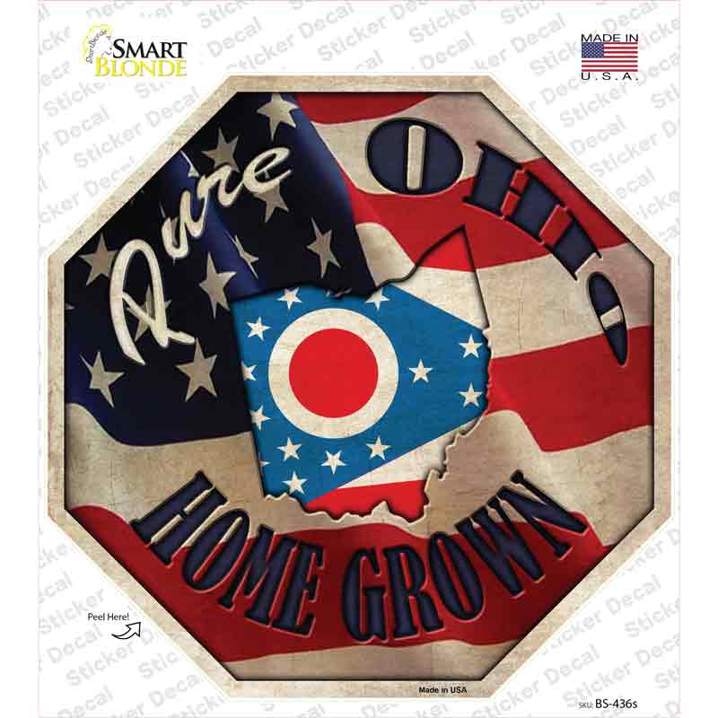 BS-436s-M Ohio Home Grown Novelty Octagon Sticker Decal - Medium