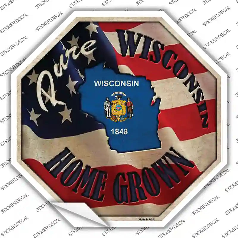 BS-450s-L Wisconsin Home Grown Novelty Octagon Sticker Decal - Large