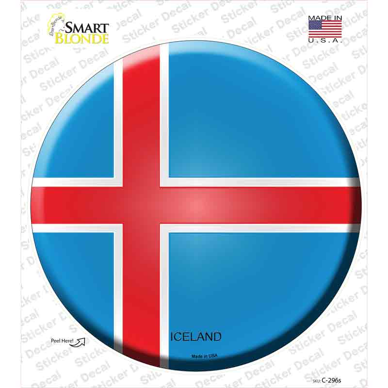 C-296s-M Iceland Country Novelty Circle Sticker Decal - Medium