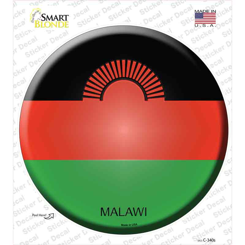 C-340s-M Malawi Country Novelty Circle Sticker Decal - Medium