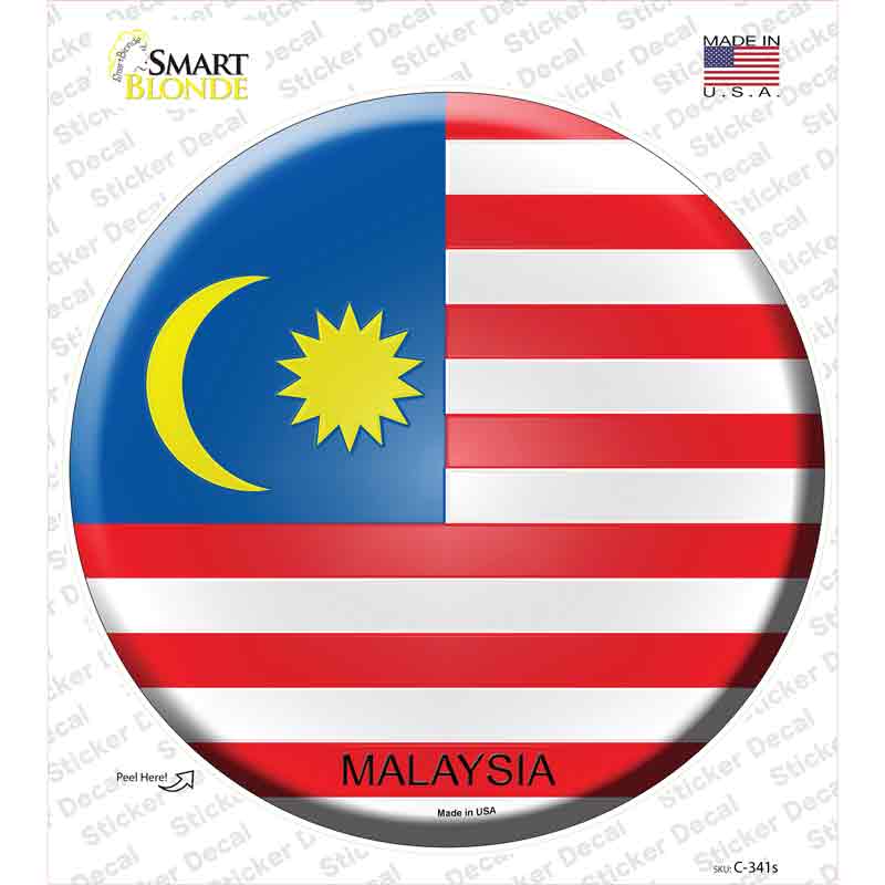 C-341s-M Malaysia Country Novelty Circle Sticker Decal - Medium