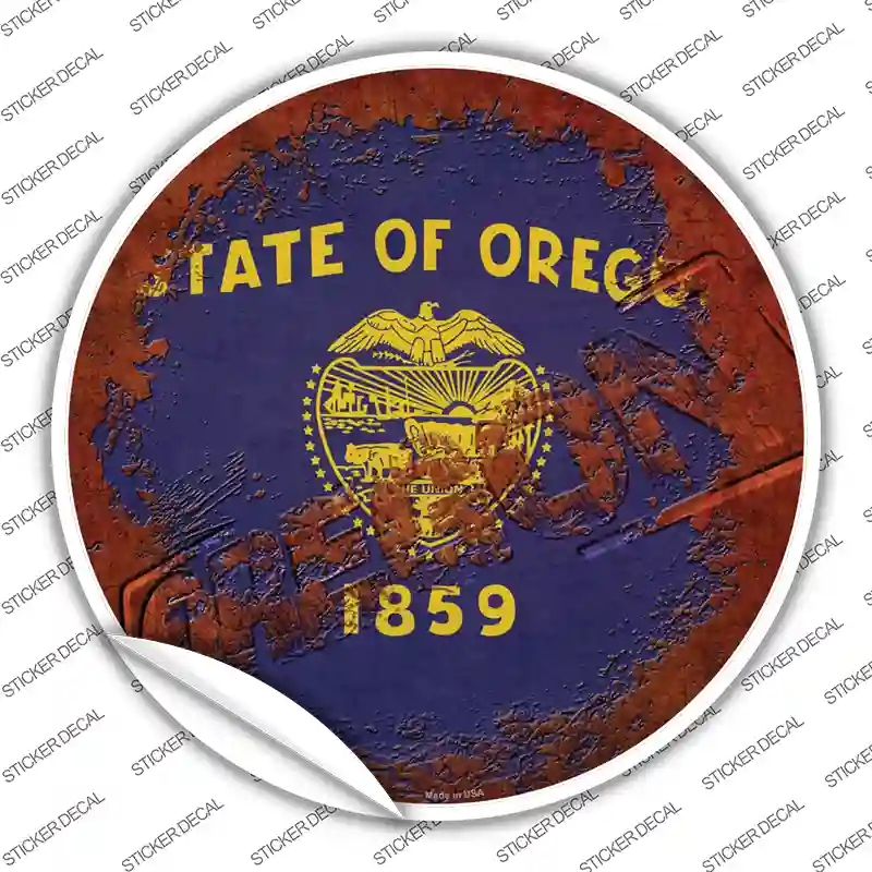 C-1202s-L Oregon Rusty Stamped Novelty Circle Sticker Decal - Large