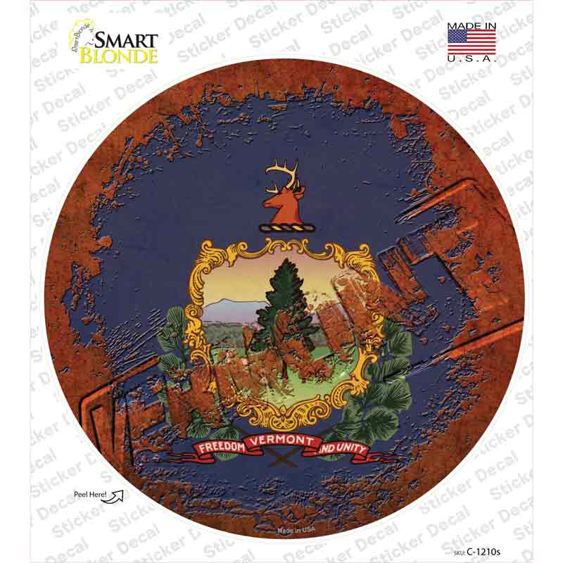 C-1210s-M Vermont Rusty Stamped Novelty Circle Sticker Decal - Medium