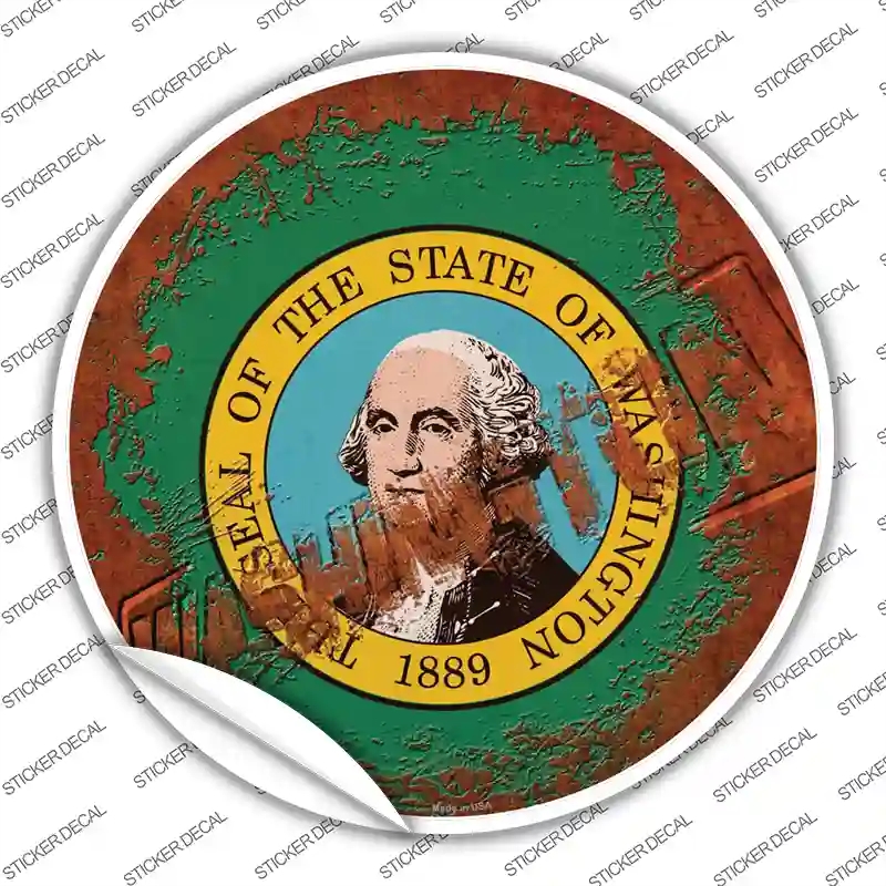 C-1212s-L Washington Rusty Stamped Novelty Circle Sticker Decal - Large