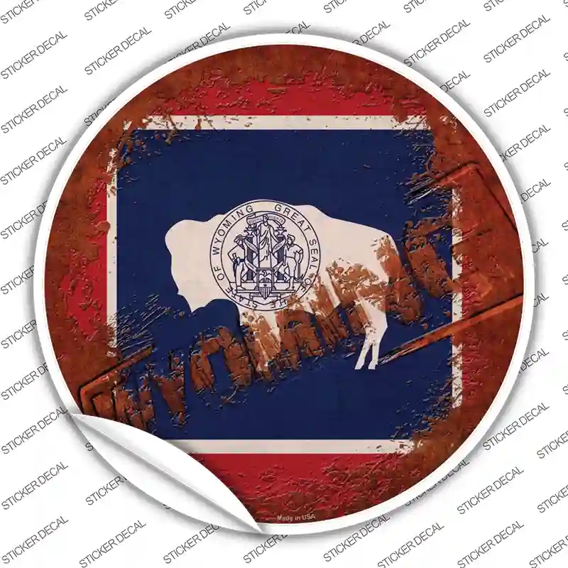 C-1215s-S Wyoming Rusty Stamped Novelty Circle Sticker Decal - Small