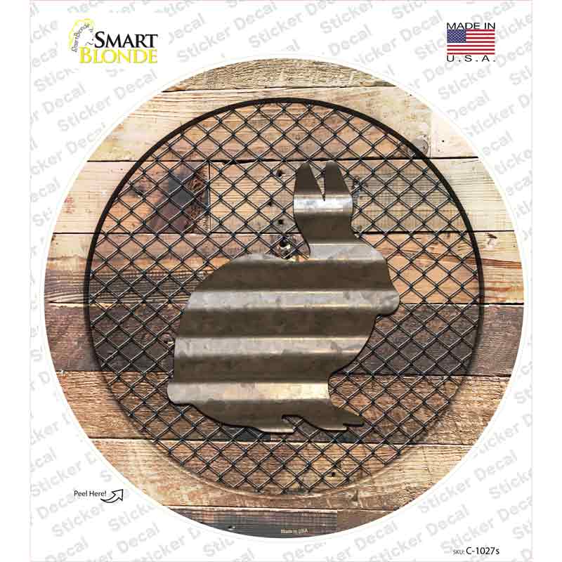 C-1027s-M Rabbit on Wood Novelty Circle Sticker Decal - Medium