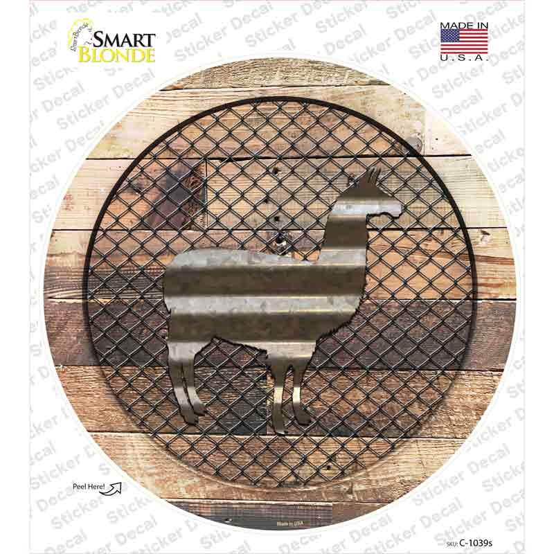 C-1039s-M Llama on Wood Novelty Circle Sticker Decal - Medium