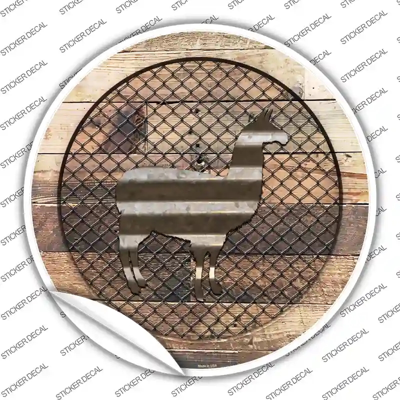 C-1039s-S Llama on Wood Novelty Circle Sticker Decal - Small